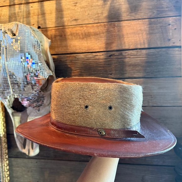 Vintage hair on hide leather hat main image 4
